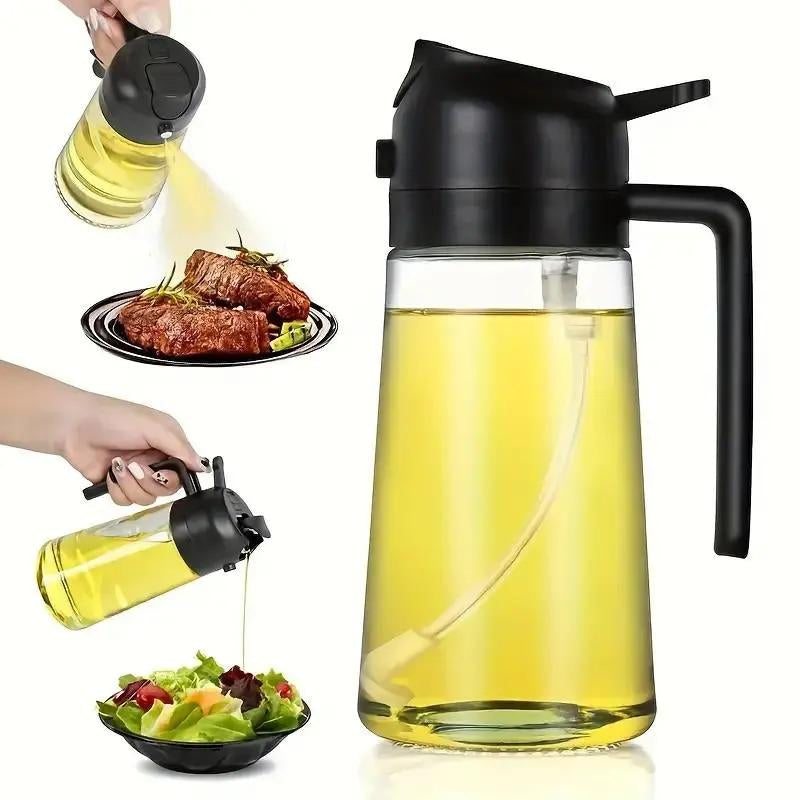 500ML Dispenser Bottles with 2-in-1 Oil Sprayer - Versatile Cooking Tools for Air Frying, Salads, and Grilling