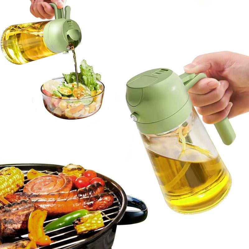 Olive Oil Dispenser and 2-in-1 Oil Sprayer - 16 oz Glass Spray Bottle for Cooking, Salad, Frying, and BBQ - Food-Grade Kitchen Utensils