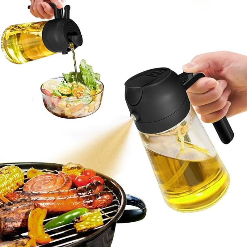 Olive Oil Dispenser and 2-in-1 Oil Sprayer - 16 oz Glass Spray Bottle for Cooking, Salad, Frying, and BBQ - Food-Grade Kitchen Utensils