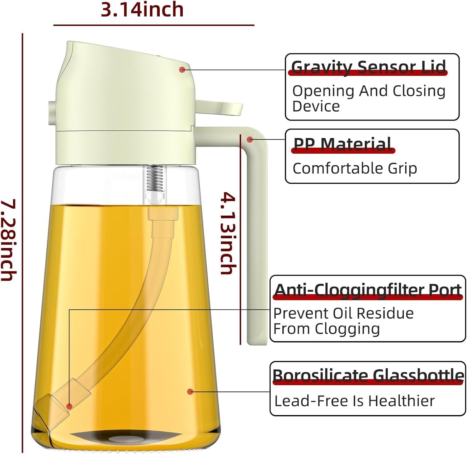 Oil Sprayer for Cooking, 2 in 1 Oil Dispenser Bottle for Kitchen, 16Oz/470Ml